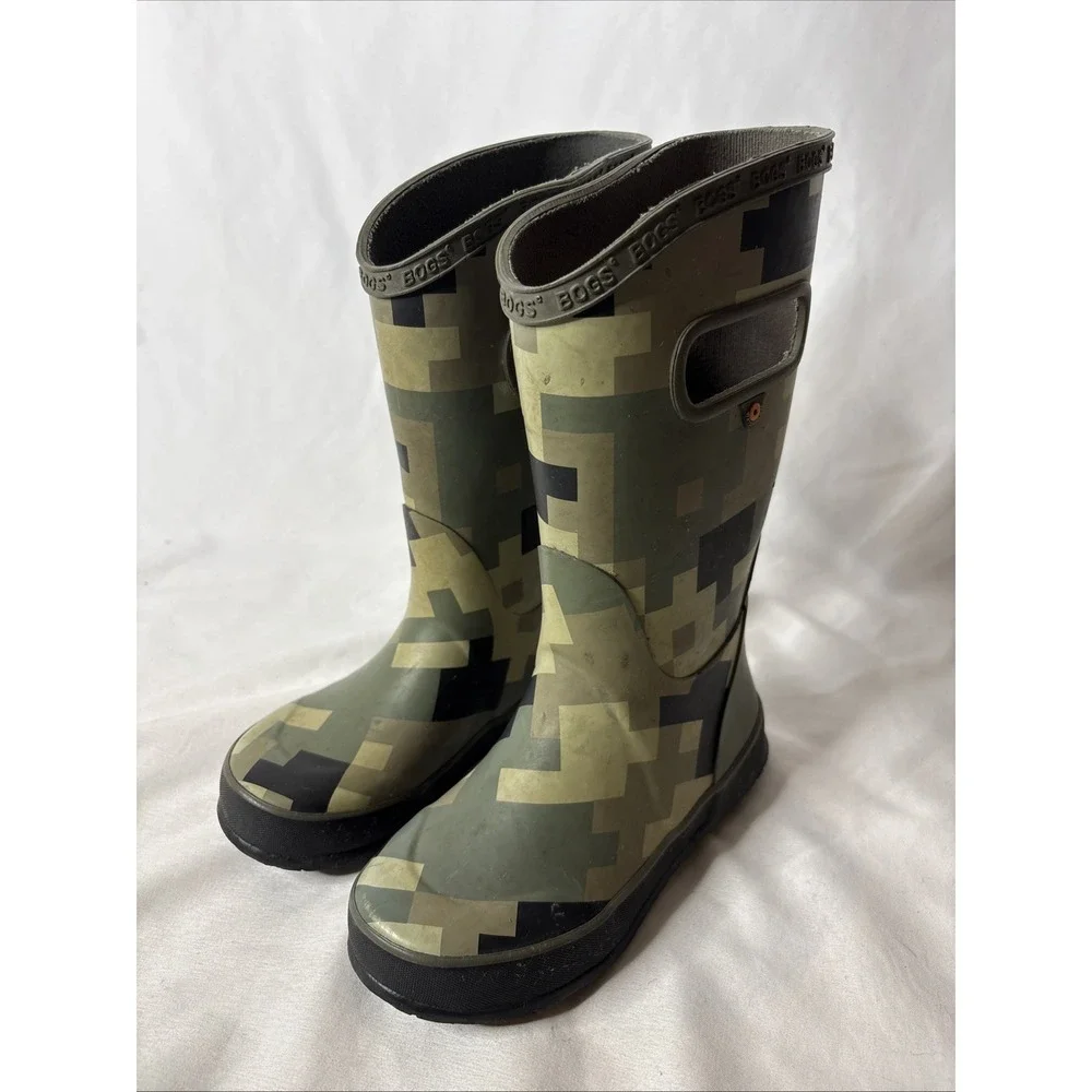 Bogs Kid's Rain Boots Pixilated Green Camo Waterproof 72996-343 Size 13 Gorpcore